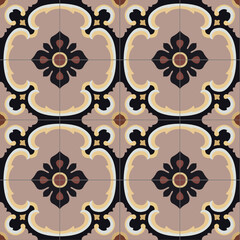 Ceramic tiles. Hydraulic ceramics with Portuguese and Spanish motifs. digital design. Floral decorative ornament. Portuguese and Spanish decoration. Vector illustration.