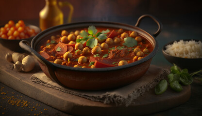 Savory Chana Masala - A hot and spicy Indian dish steaming against a dark background