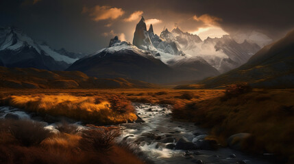 Fototapeta na wymiar Midjourney generated image of a pristine landscape in Patagonia
