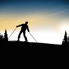 skiing, ski, silhouette, winter, snow, sport, vector, skier, woman, people, illustration, mountain, extreme, cold, sports, silhouettes, active, men, golf, fun, leisure, activity, generative, ai