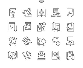 Map book. User manual. Travel guide location book. Pixel Perfect Vector Thin Line Icons. Simple Minimal Pictogram