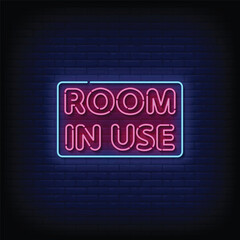 Fototapeta premium Neon Sign room in use with brick wall background vector