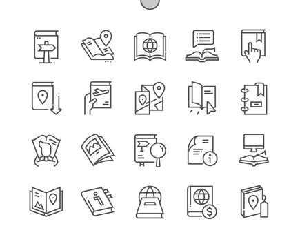 Map book. User manual. Travel guide location book. Pixel Perfect Vector Thin Line Icons. Simple Minimal Pictogram