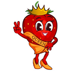 mascot character vector illustration of a strawberry queen with her crown