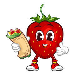 mascot character vector illustration of a strawberry carrying a burrito