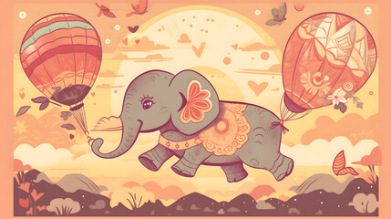 Fototapeta na wymiar flying elephant illustration, generative ai
