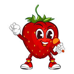 mascot character vector illustration of a singing strawberry with a mic