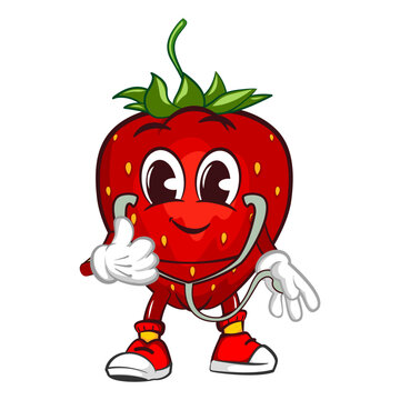 vector illustration of strawberry mascot character being a doctor with his stethoscope