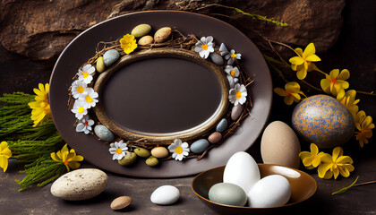 Photo frame between easter eggs around frame Ai generated image