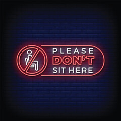 Neon Sign please dont sit here with brick wall background vector