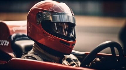 Fototapeta premium formula one driver, with formula one cars, generative ai
