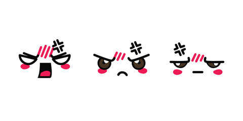 Hand drawn flat kawaii face clipart