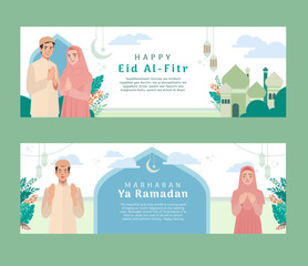 Muslim people characters activities during Ramadan and Eid Islamic celebration