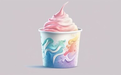 A drawn yogurt on white background watercolor sweets dessert organic food illustrations Generative AI