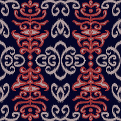 Red, White and Blue Ethnic Ikat Seamless Pattern Textile Pattern