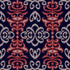 Red, White and Blue Ethnic Ikat Seamless Pattern Textile Pattern
