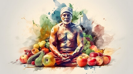 watercolor painting healthy eating, generative ai