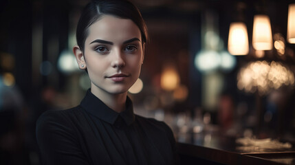 Obraz premium portrait of a beautiful waitress girl. generative AI