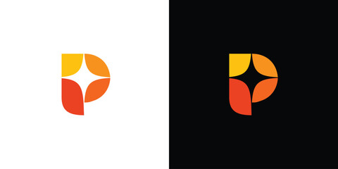 Unique and modern P spark logo design - obrazy, fototapety, plakaty