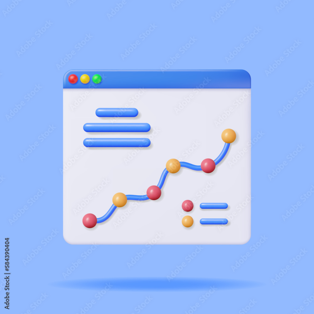 Aufkleber 3d growth stock chart and arrow in browser window. render stock arrow with money on monitor shows gr