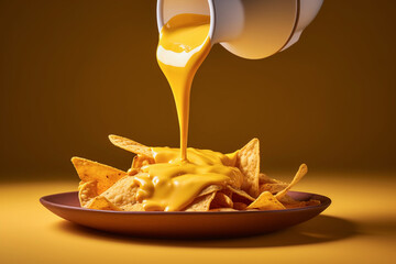 nice  snack with tortillas or nachos with a spicy cheese sauce, isolated, created with generative ai
