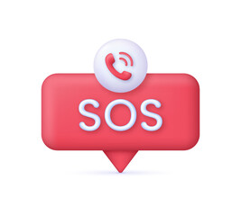 3D SOS Emergency icon. Emergency alarm. SOS help service.