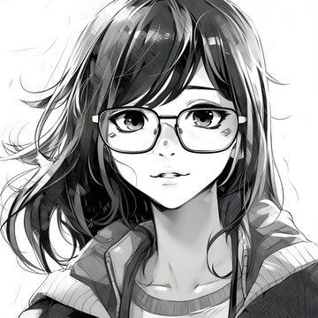 Premium Photo  Cute anime girl portrait black and white colors sketch style