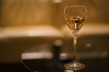 Glass of Champagne in Luxury Hotel Room in Tokyo
