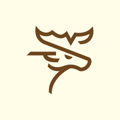 Obraz premium moose logo. simple deer or moose head icon logo vector design, modern logo pictogram design of abstract outline reindeer with stag or horn. minimal moose symbol