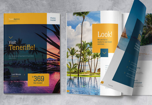 Travel Guide Brochure with Blue and Yellow  Accents