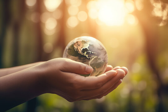 Mãos Segurando O Globo Terrestre, Conceito De Cuidados Com O Planeta Terra 