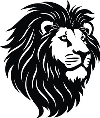Black and white vector illustration of a Lion, black on white background, isolated