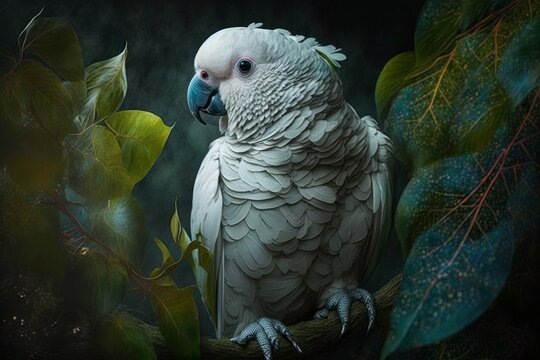 Close up photo of a white parrot, generative ai