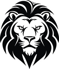 Black and white vector illustration of a Lion, black on white background, isolated