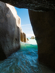 Fascinating rock formations on the beach of the Seychelles.