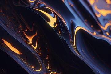 Obraz premium Abstract dark graphic background, futuristic art. 3D liquid paint waves. Design element for banner, website header. Generative AI.