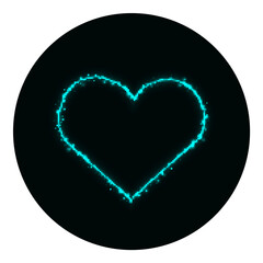 Heart icon of cyan lights on black background
