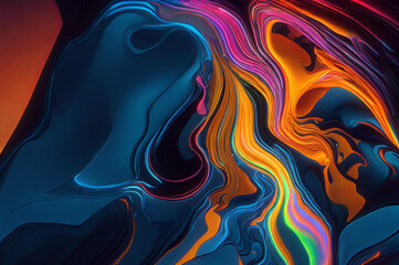 Abstract colorful graphic background, futuristic vibrant art. 3D liquid paint waves. Design element for banner, website header. Generative AI.