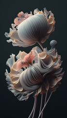 Two isolated flowers, showcasing the intricate details of their petals and captivating the essence of their natural beauty Generative Ai
