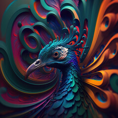 Abstract Peacock Closeup - A Generative AI Art