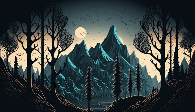 Mountain landscape vector illustration