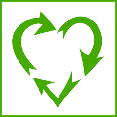 Green recycling symbol heart