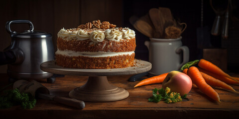 A carrot cake with cream cheese frosting generated by AI