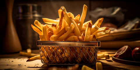 A basket of crispy, golden French fries generated by AI