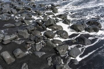 Ocean Waves Crashing on Volcanic Rocks in Hawaii