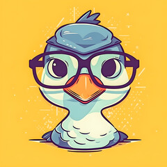 Fototapeta premium Cute kawaii hipster goose, icon illustration, flat design. Generative AI