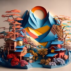 Colorful paper craft die cut, concept art