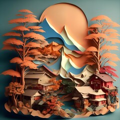 Colorful paper craft die cut, concept art