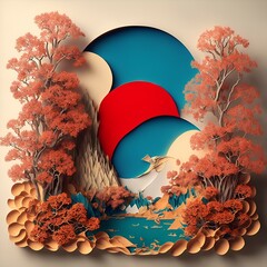 Colorful paper craft die cut, concept art
