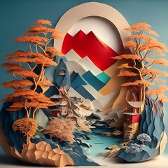 Colorful paper craft die cut, concept art